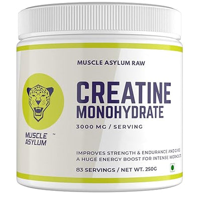 Muscle Asylum Creatine Monohydrate Powder 250Gm,83 Servings Boosts Athletic Performance Micronized & Instantized Fuels Muscles Provides Energy Support Heavy Workout Recovery Unflavoured