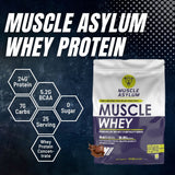 Muscle Asylum- Muscle Whey 100% Whey Protein - 24g Protein, 5.29g BCAA - Double Chocolate (29 Servings) - 1 Kg (2.2Lbs) & Muscle Asylum Pre-Workout - 30 Servings, 180gm (FRUIT PUNCH)