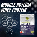 Muscle Asylum- Muscle Whey 100% Whey Protein - 24g Protein, 5.29g BCAA - Strawberry (29 Servings) - 1 Kg (2.2Lbs) & Muscle Asylum Pre-Workout - 30 Servings, 180gm (FRUIT PUNCH)
