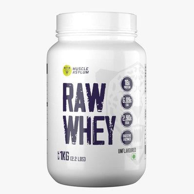 Muscle Asylum- Whey Protein Concentrate- 18g Protein per serving, 6.89 EAA, 2.90g BCAA with Digestive Enzymes - (1 kg / 2 lb, 29 Servings)