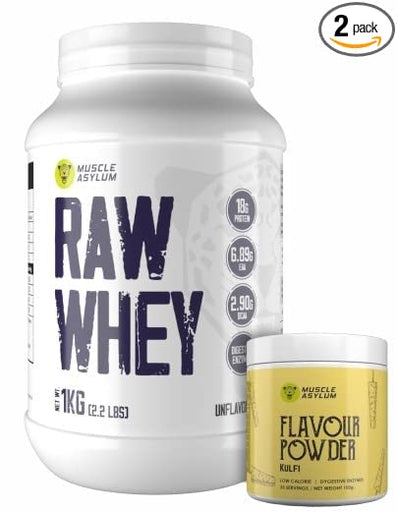 Muscle Asylum- Whey Protein Concentrate 80% - 18g Protein, 6.89 EAA, 2.90g BCAA with Digestive Enzymes - (Unflavoured, 1 kg -Flavour Powder Whey Protein with Digestive Enzymes - 33 Servings (Kulfi)